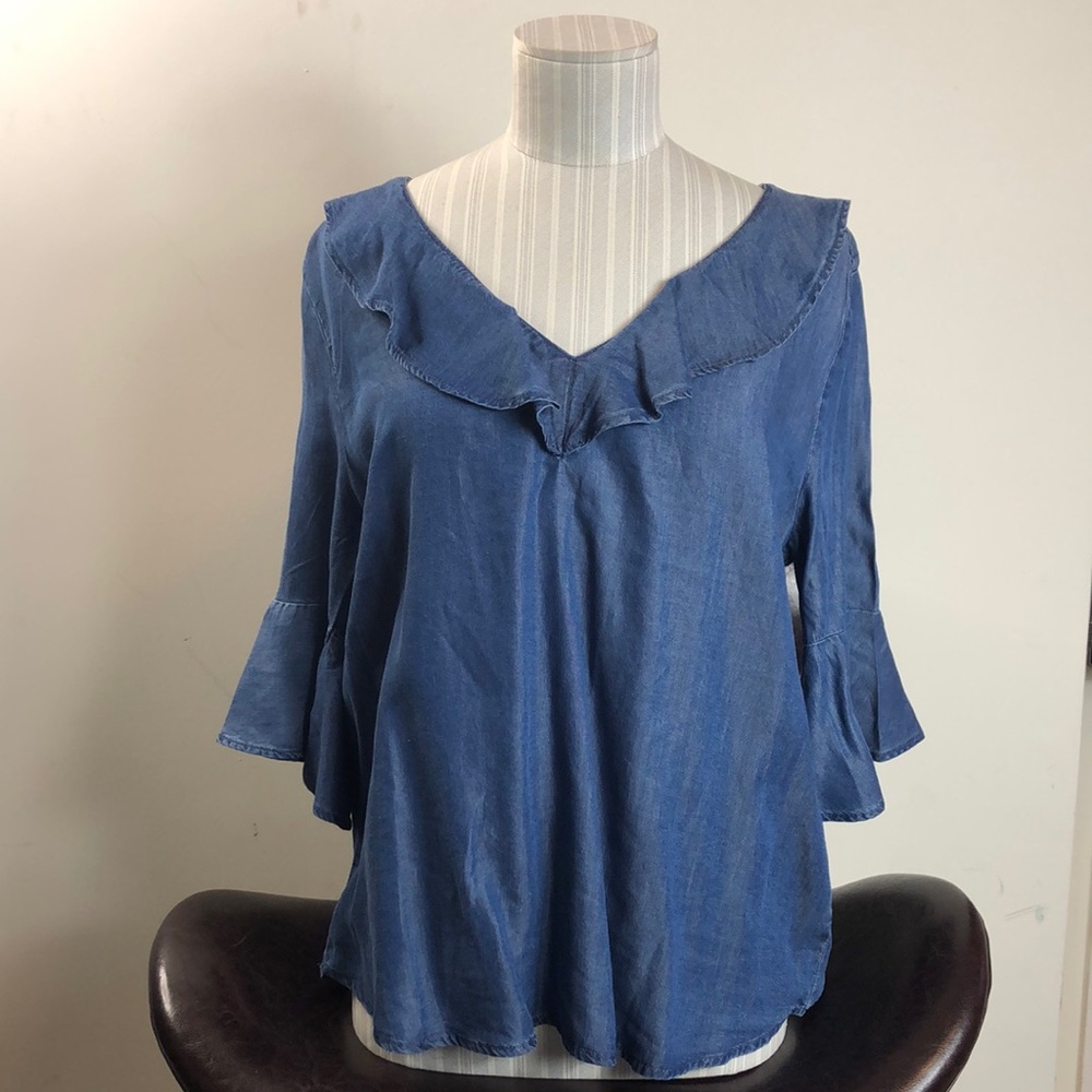 Womens Harvé Benard blouse jean short sleeve size medium